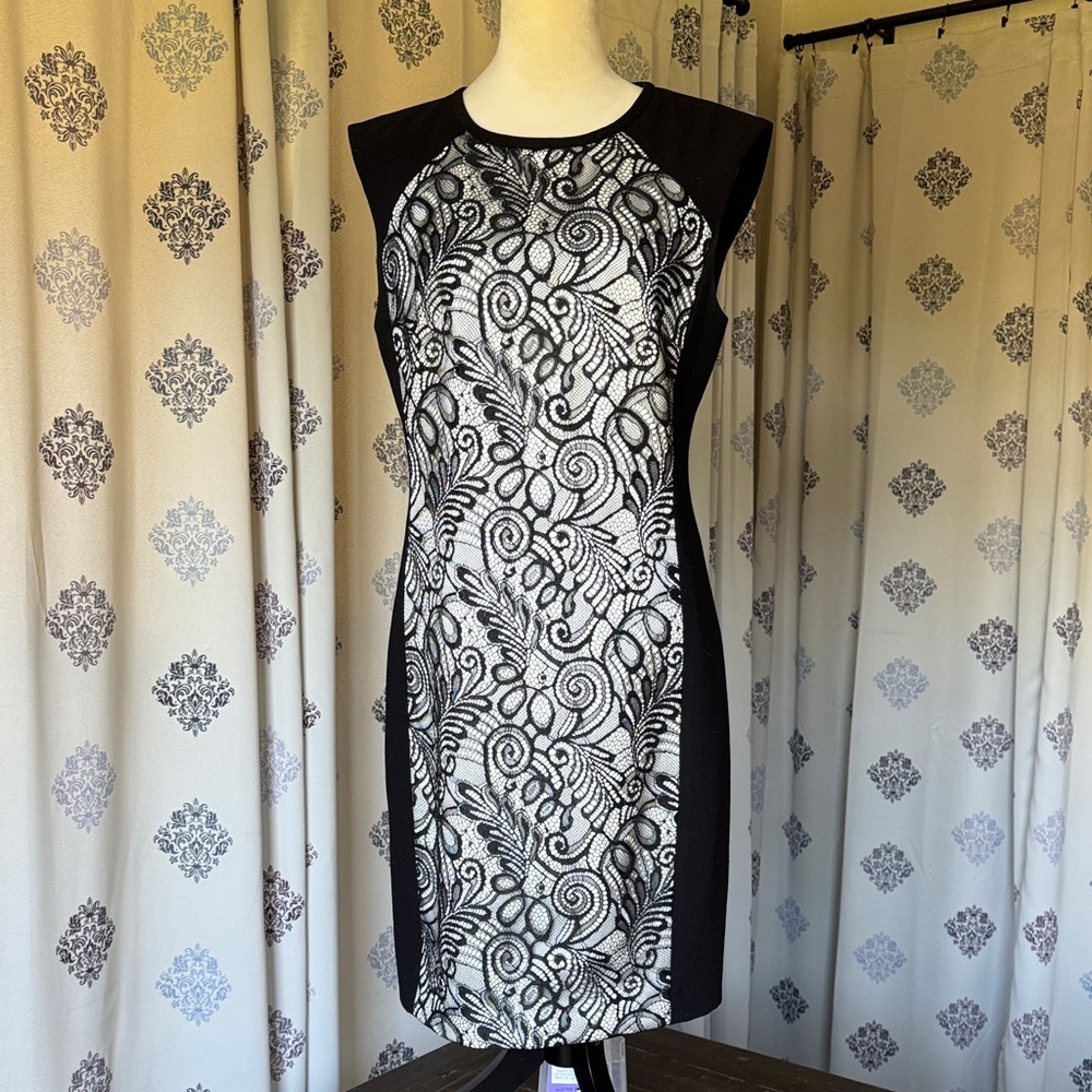 Trina Turk Black and White Swirl Midi Dress